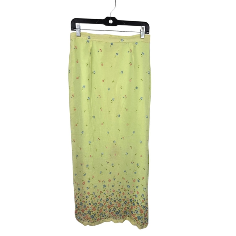 Vintage 90s Y2K Paul Harris Floral Midi Skirt M Green Cottagecore Boho Ditsy